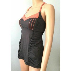 Womens Athletic Lululemon Top Gray & Coral Attached Bra Yoga Gym Straps S 4 6